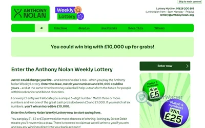 Anthony Nolan Weekly Lottery website
