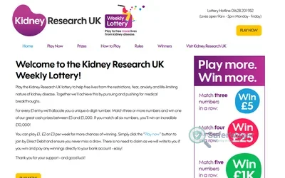 Kidney Research UK Lottery screenshot
