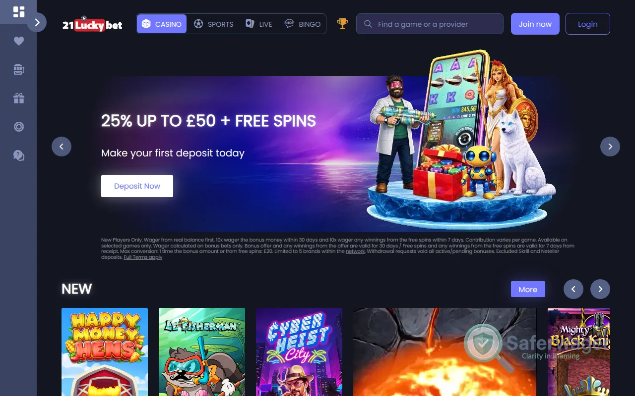 Screenshot of 21LuckyBet Casino website