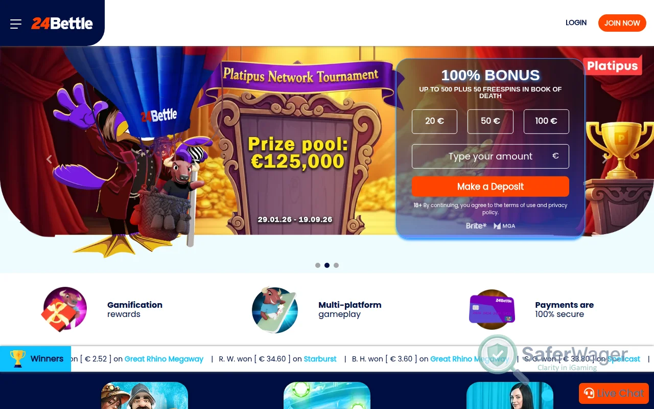 Screenshot of 24Bettle website