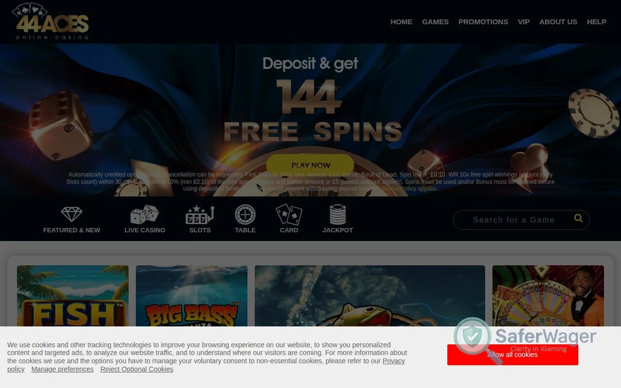 Screenshot of 44Aces website