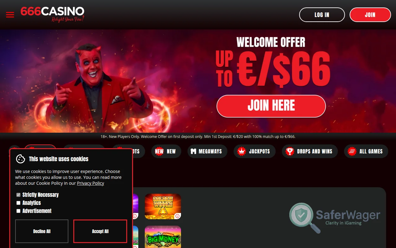 Screenshot of 666 Casino website