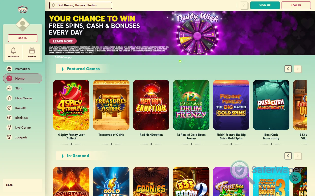 Screenshot of 777 Casino website