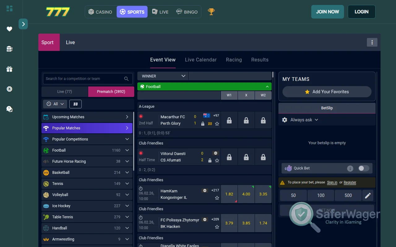 Screenshot of 777bet.casino website