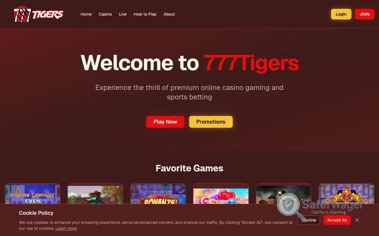Screenshot of 777Tigers website