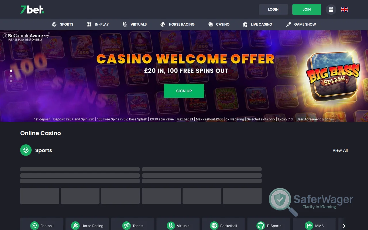 Screenshot of 7bet website