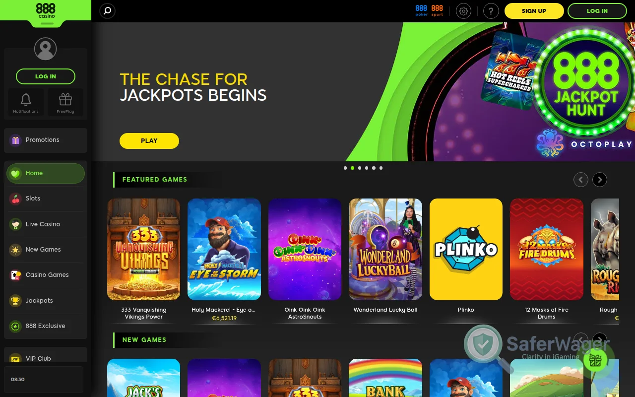 Screenshot of 888casino website