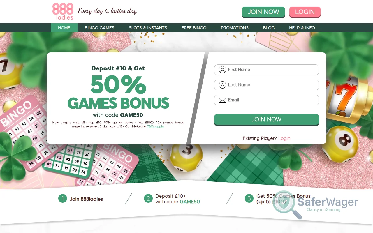 Screenshot of 888 Ladies website