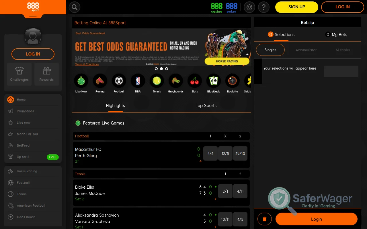 Screenshot of 888 Sport website