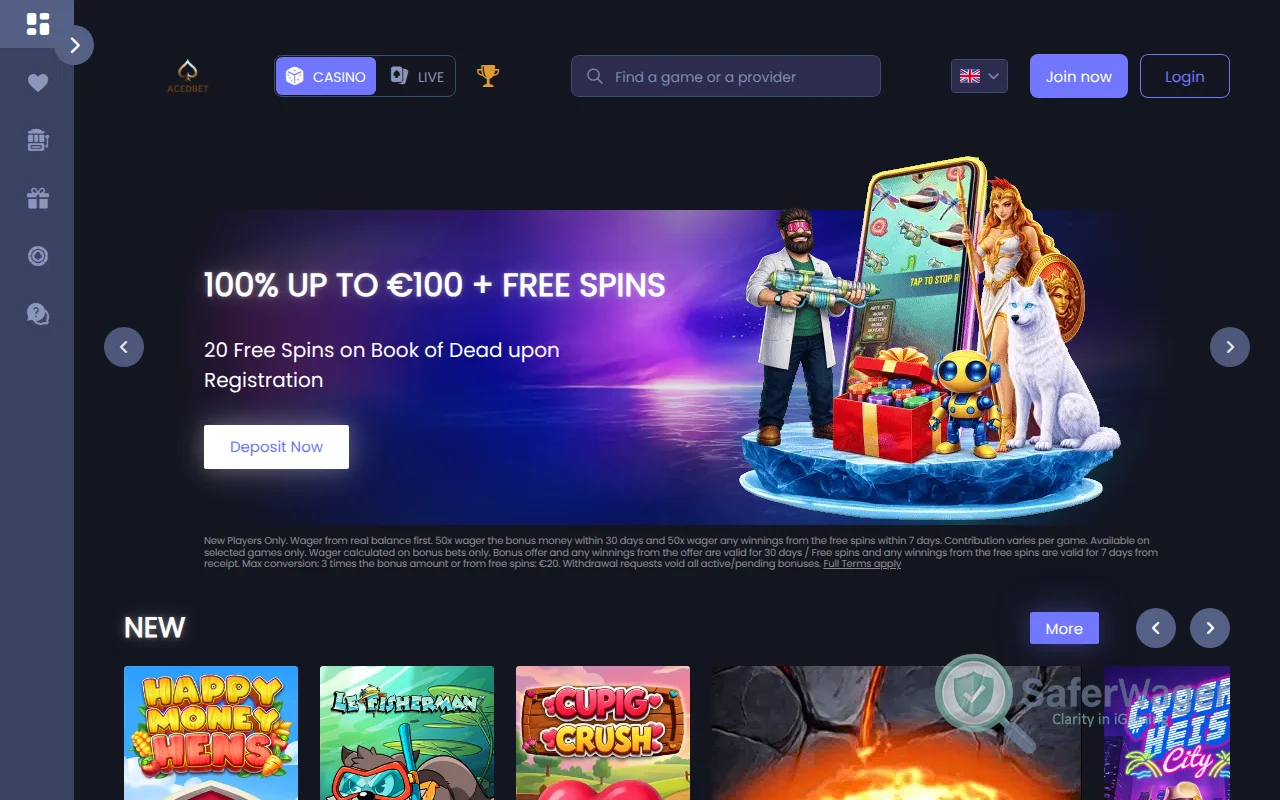 Screenshot of Aced Bet website