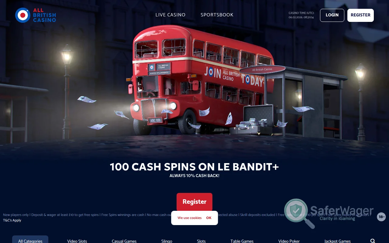 Screenshot of All British Casino website