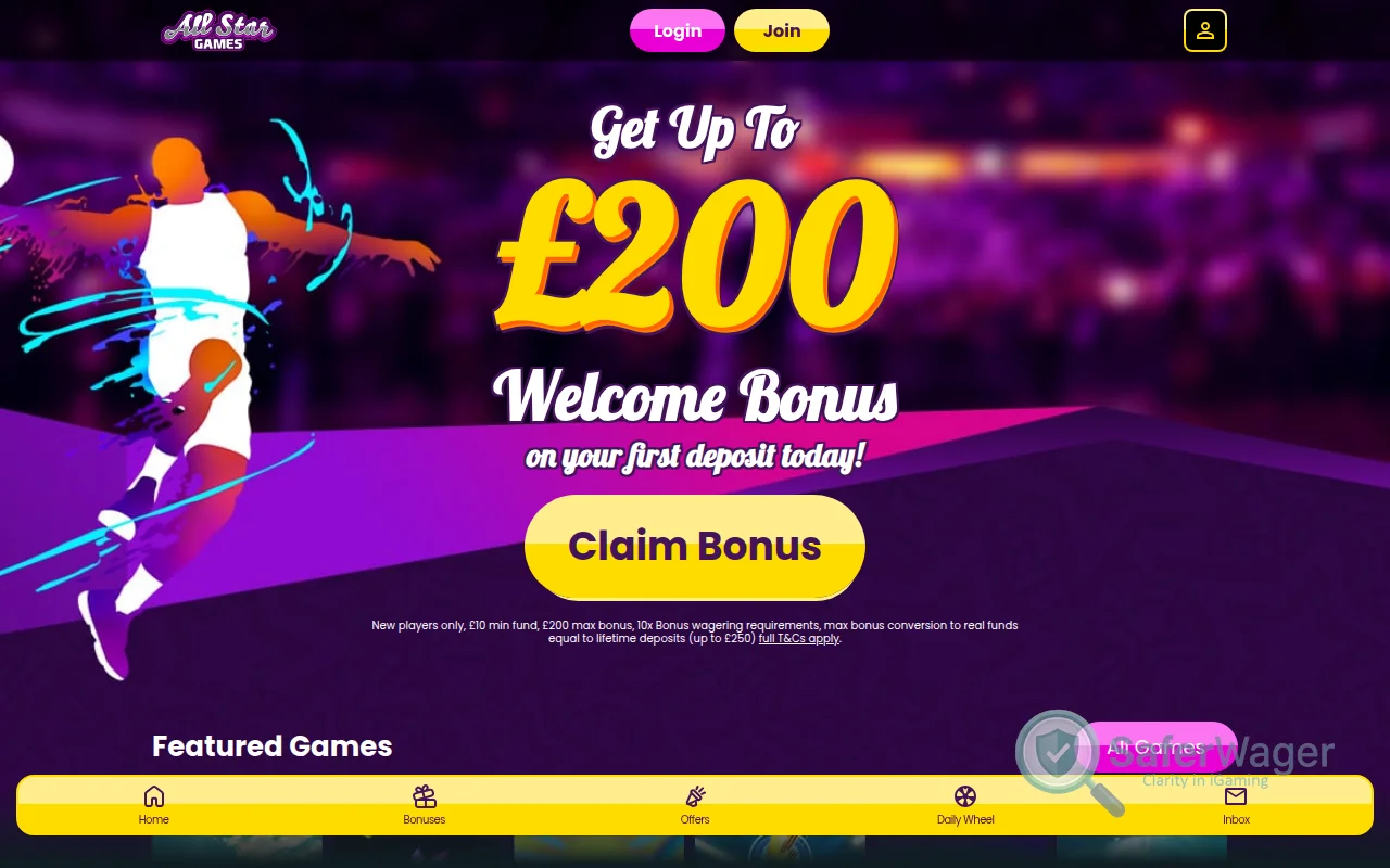 Screenshot of All Star Games website