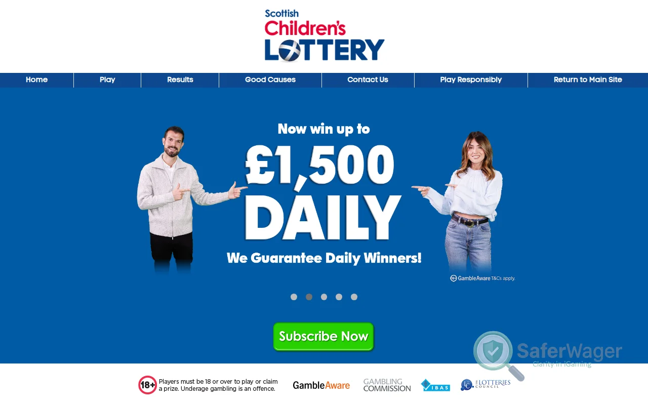 Screenshot of Scottish Children's Lottery website