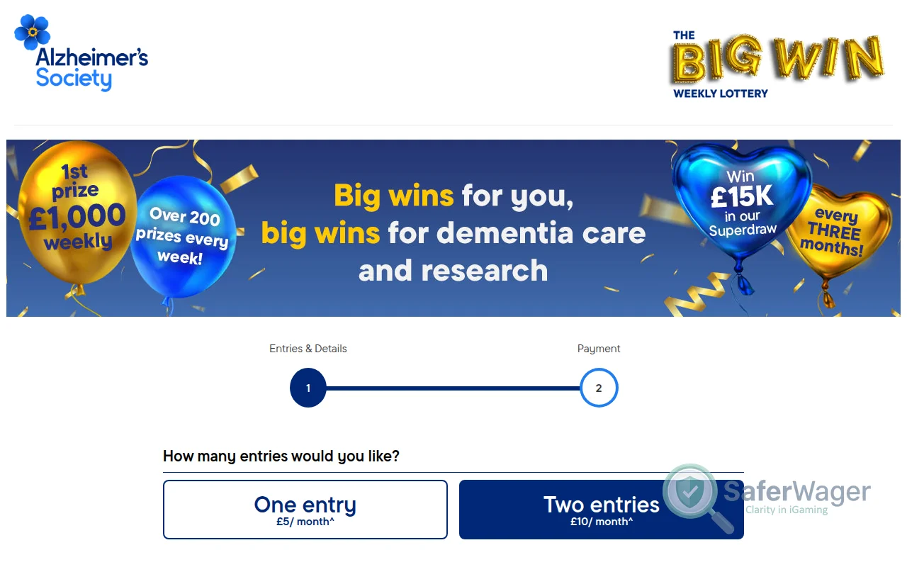 Screenshot of Alzheimer's Society Lottery website