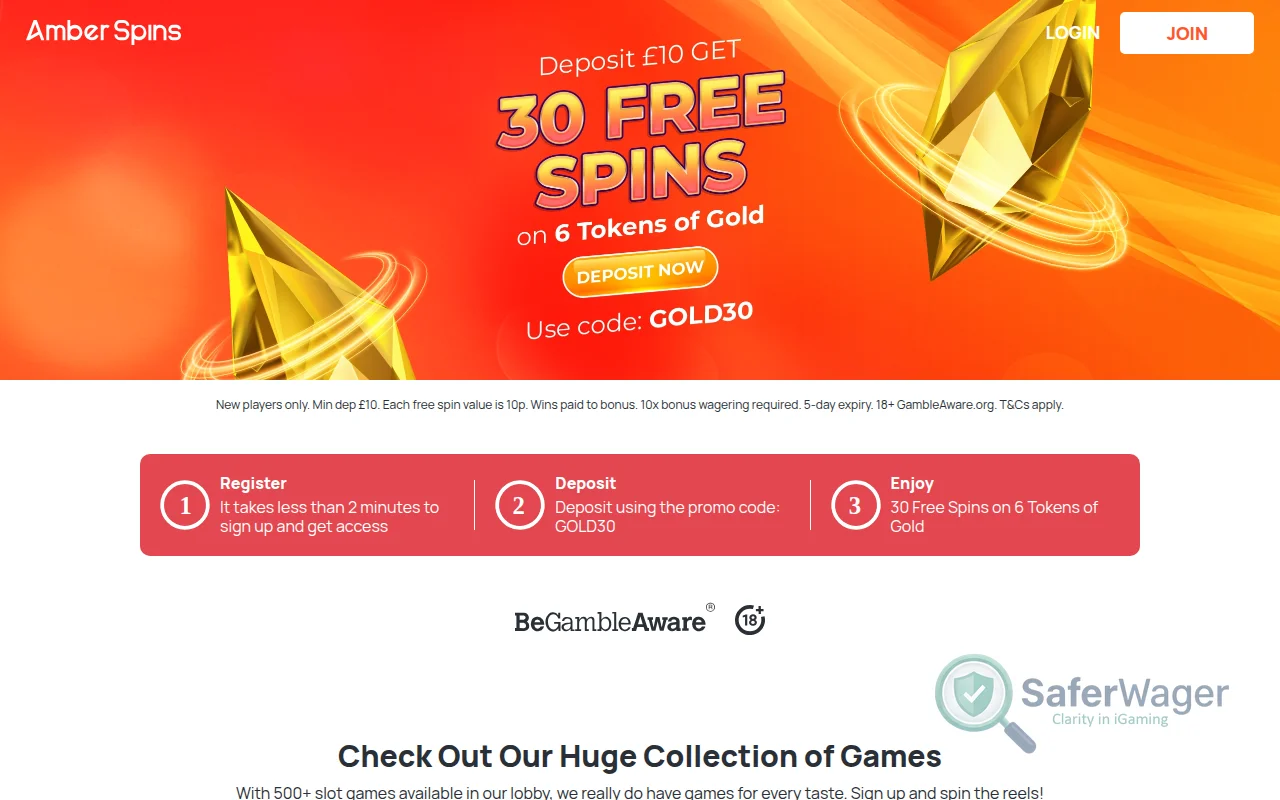 Screenshot of Amber Spins website