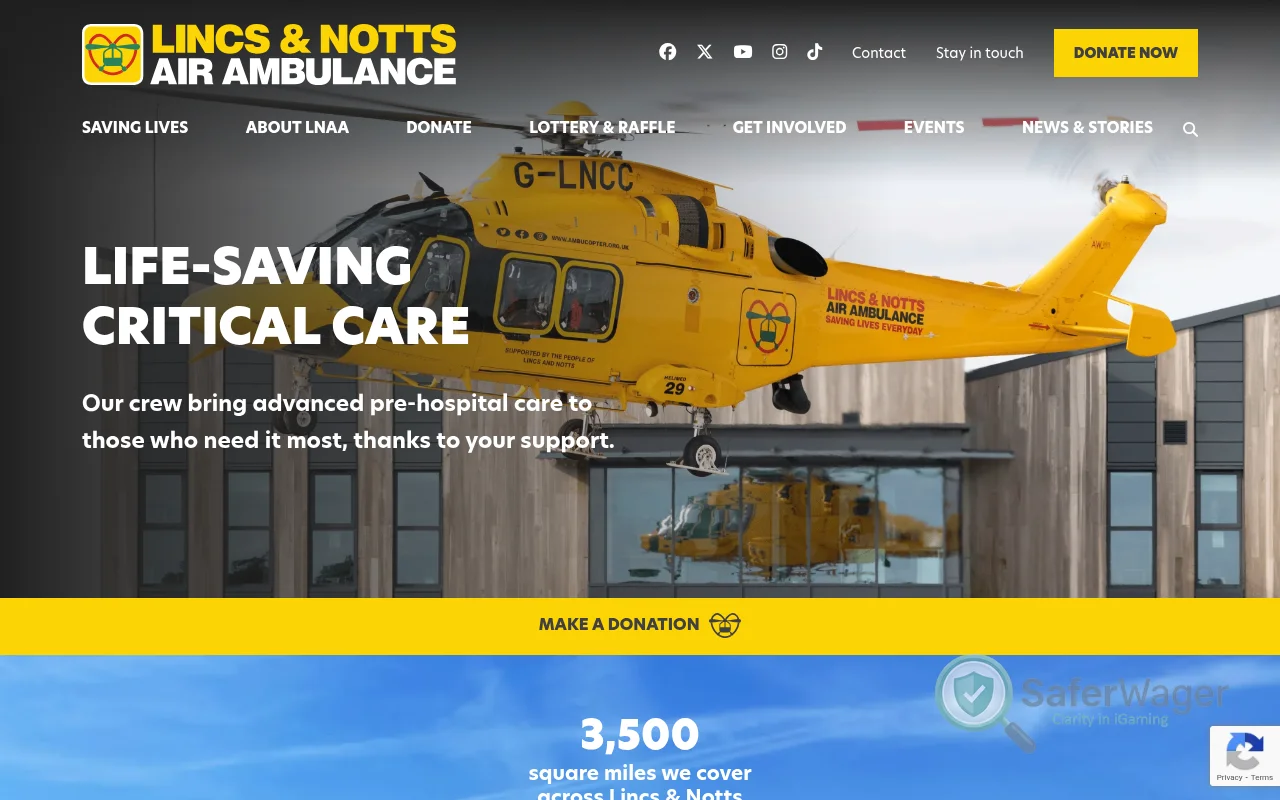 Screenshot of Lincs & Notts Air Ambulance website