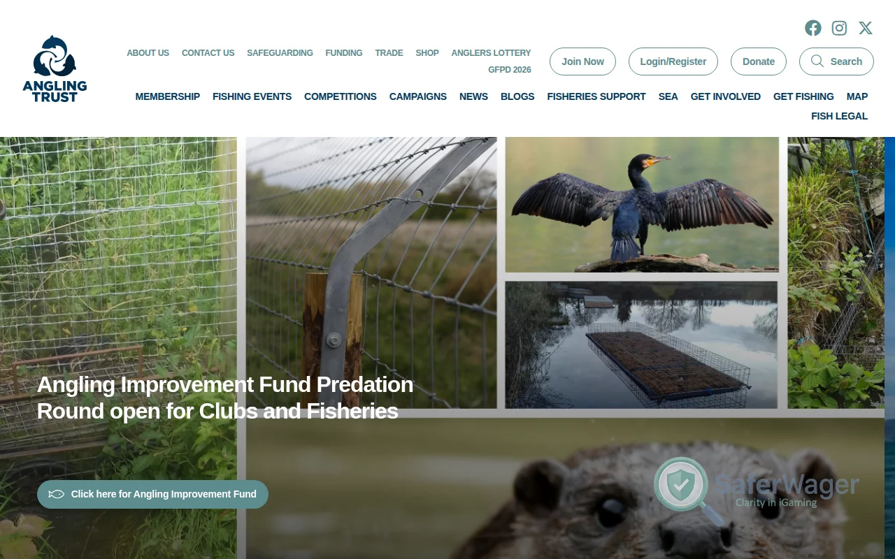 Screenshot of Angling Trust website