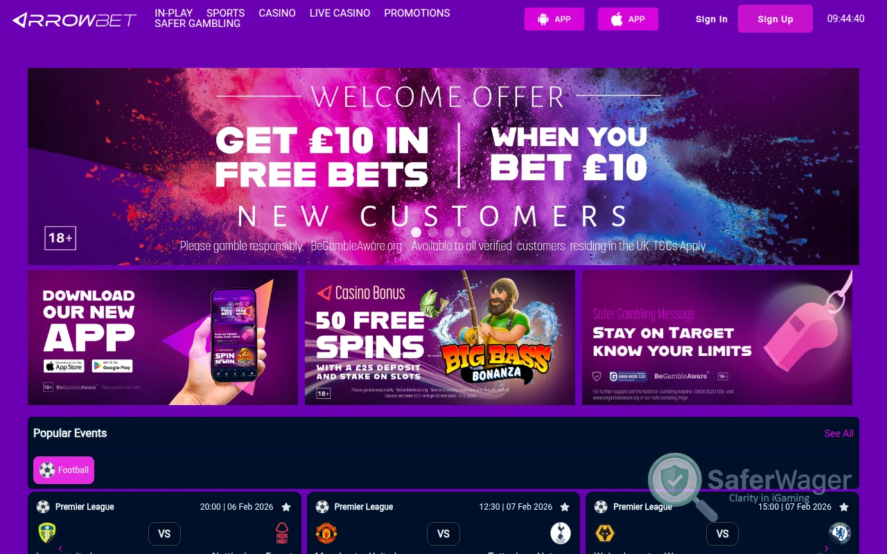 Screenshot of ArrowBet website
