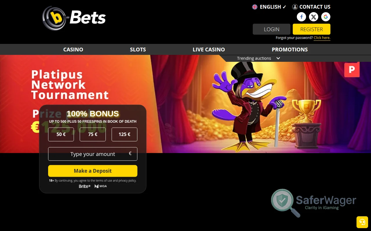 Screenshot of b-bets website