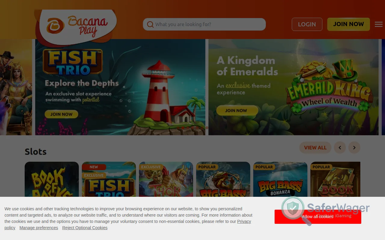 Screenshot of BacanaPlay website