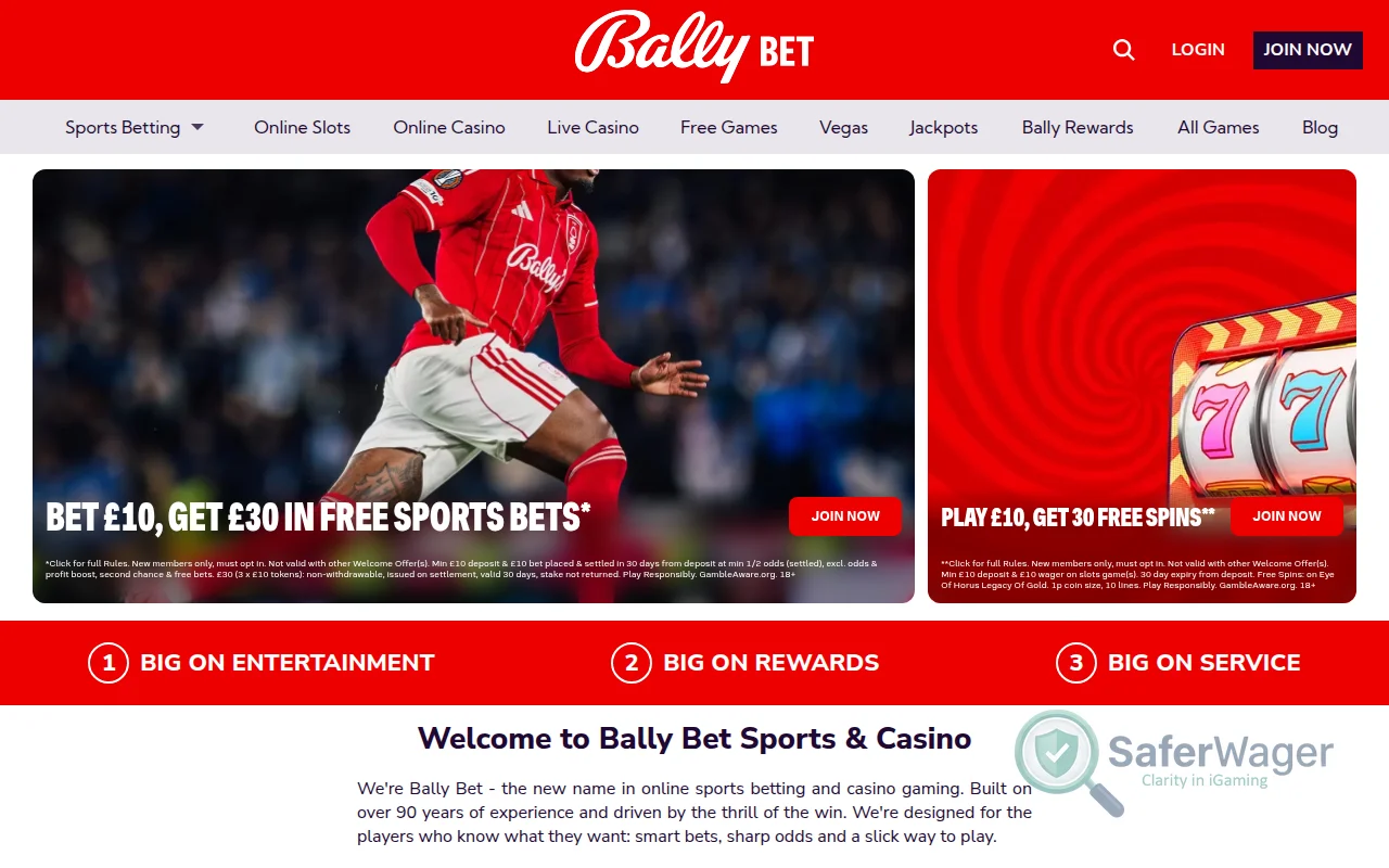 Screenshot of Bally Bet website