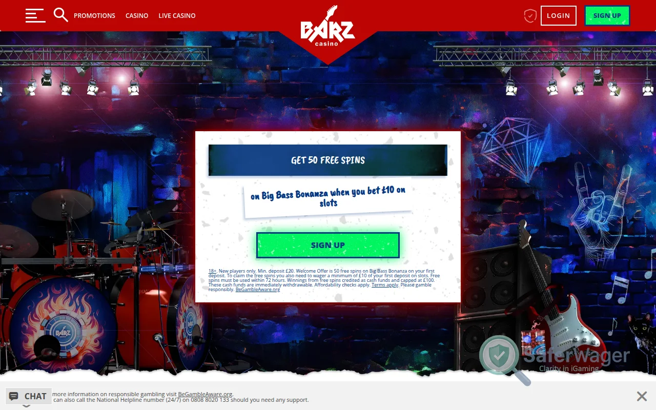 Screenshot of Barz Casino website