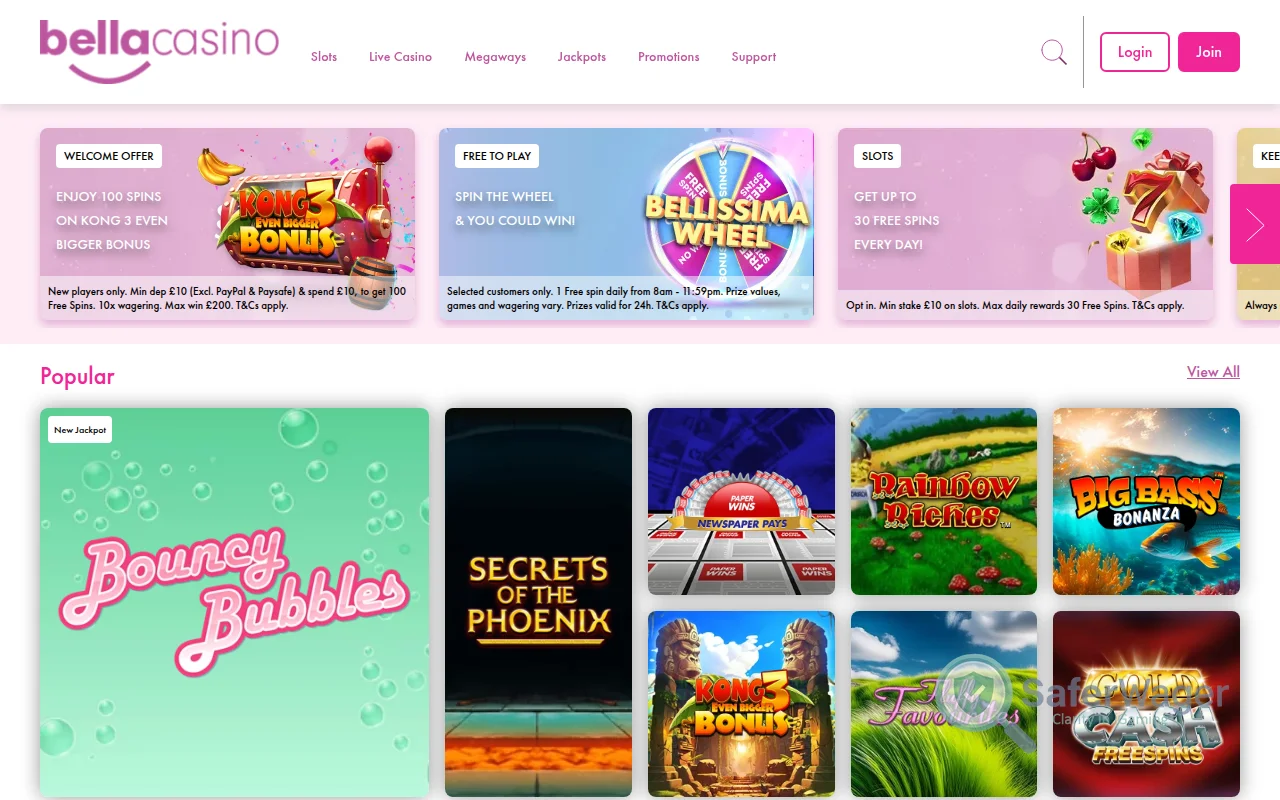 Screenshot of Bella Casino website