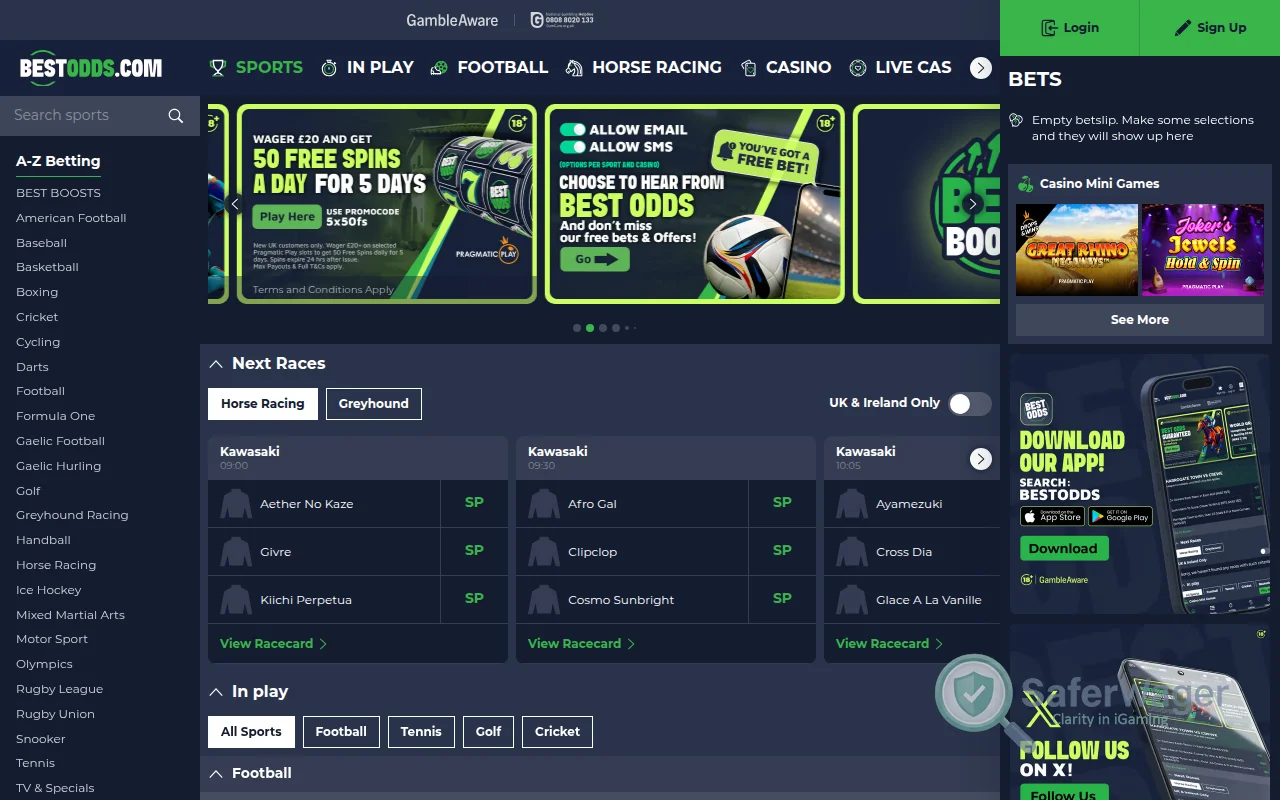 Screenshot of BestOdds website