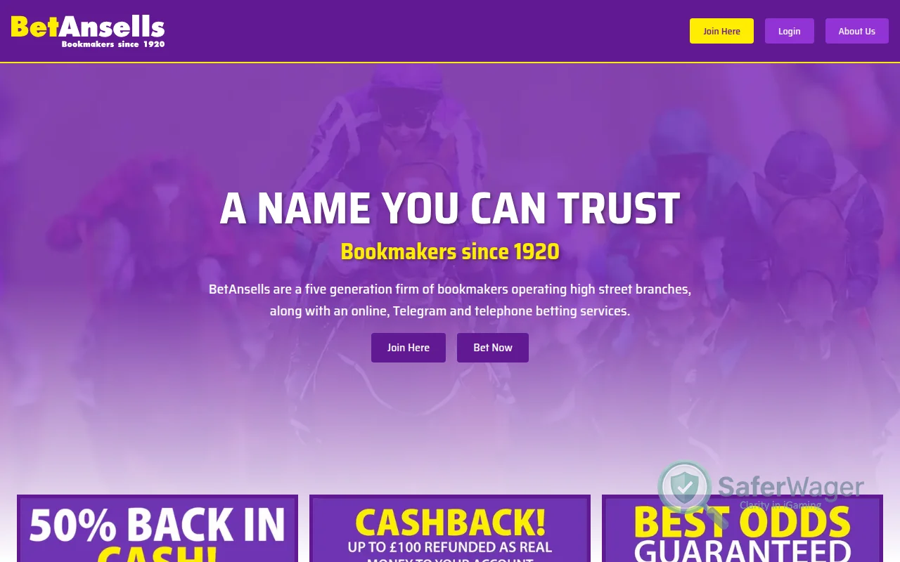 Screenshot of BetAnsells website