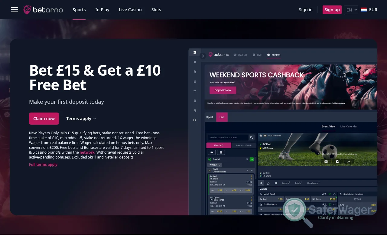 Screenshot of Betano website