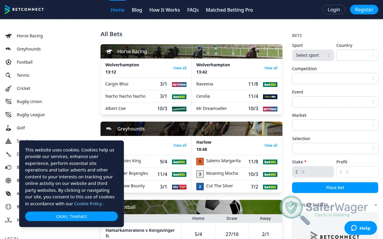Screenshot of BetConnect website