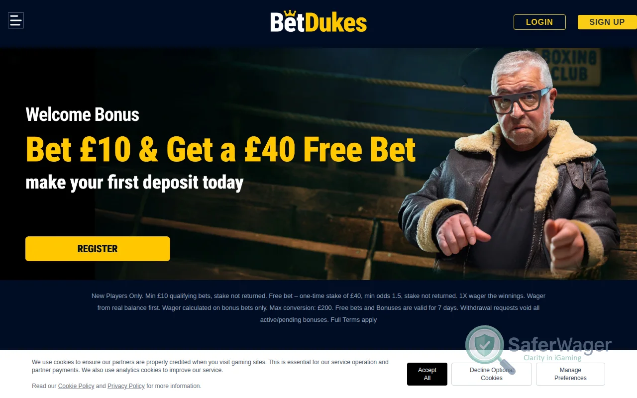 Screenshot of BetDukes website