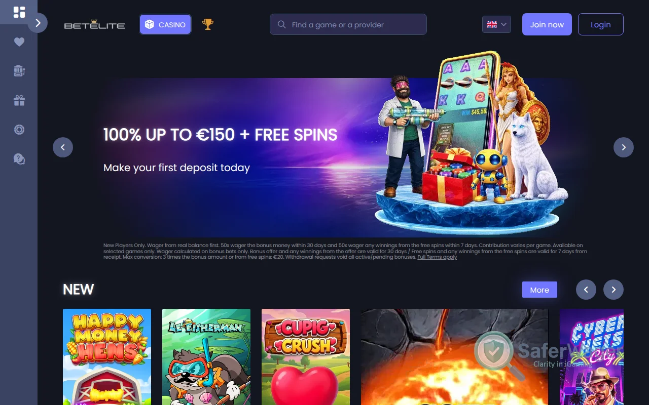 Screenshot of BetElite website