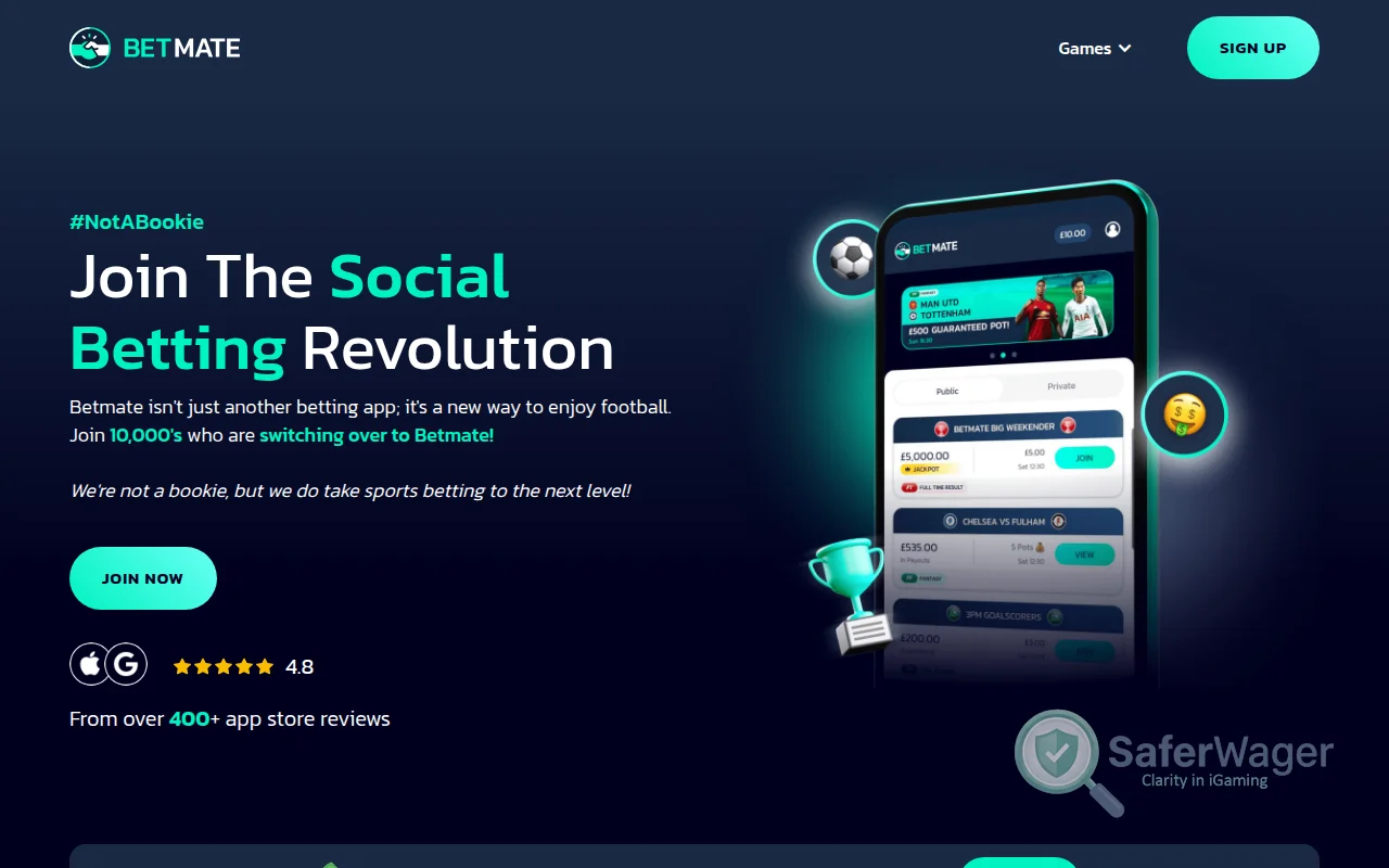 Screenshot of Betmate website