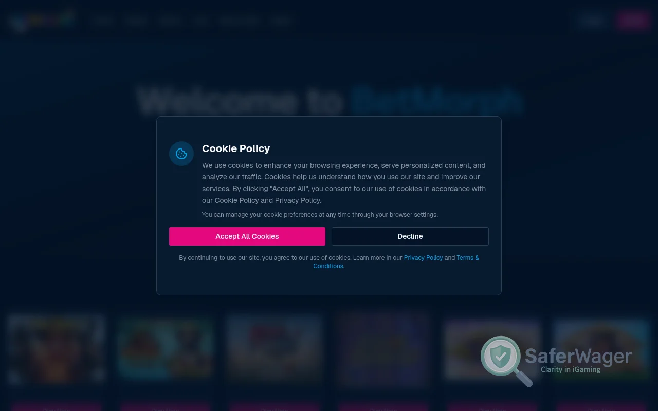 Screenshot of Betmorph Casino website