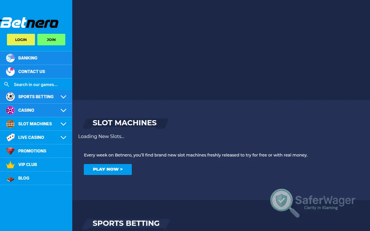 Screenshot of Betnero website