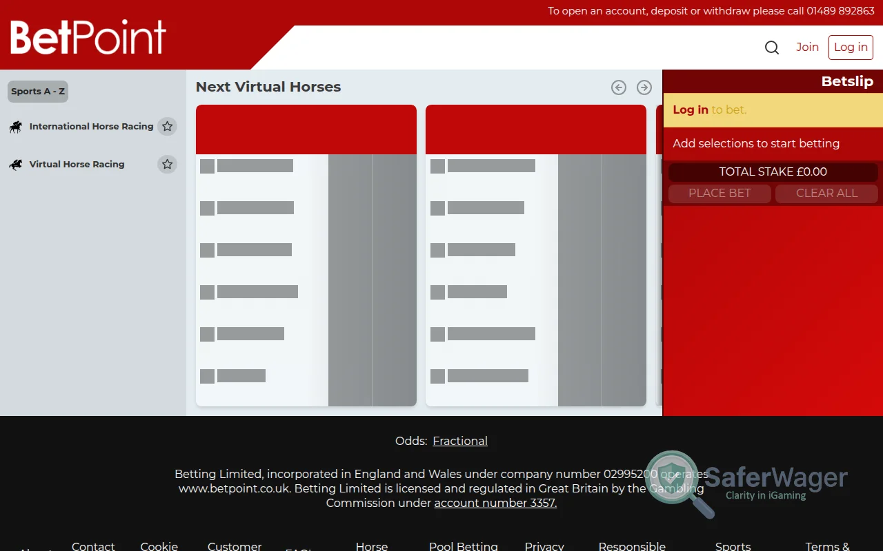 Screenshot of Betpoint website