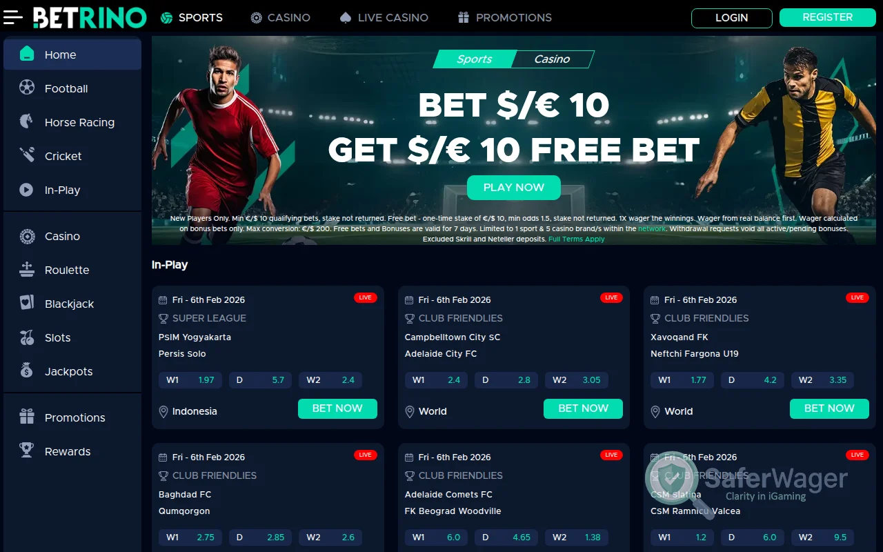 Screenshot of Betrino website