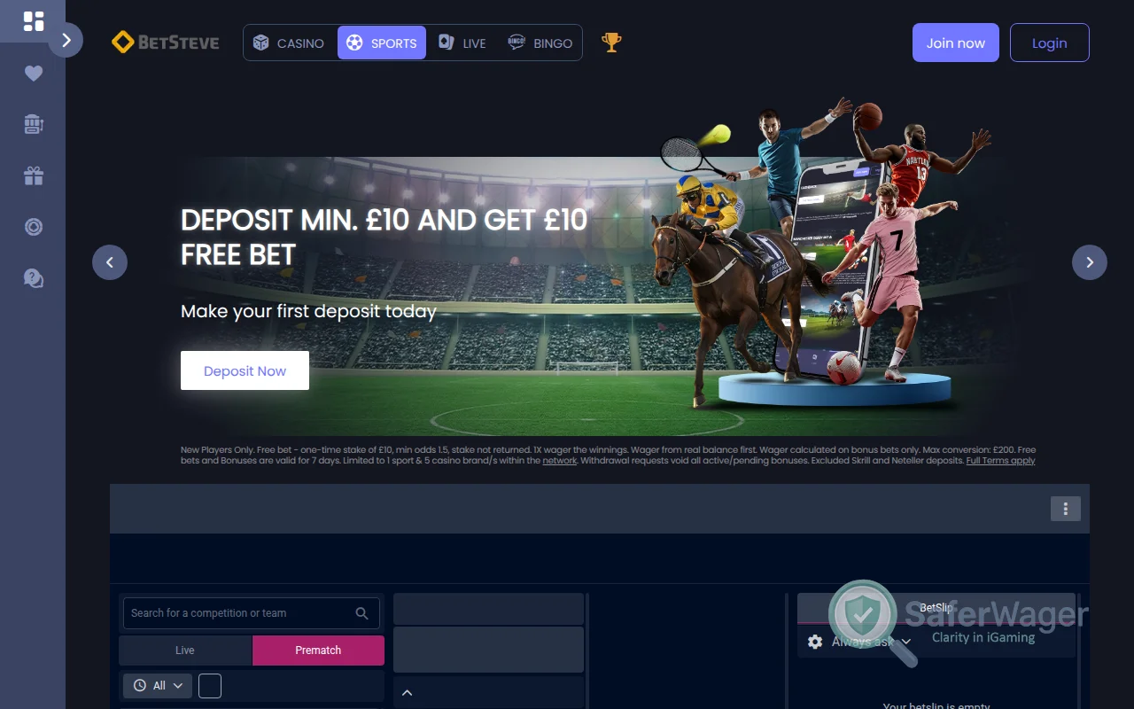 Screenshot of BetSteve website