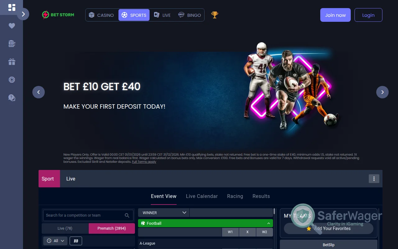 Screenshot of BetStorm website