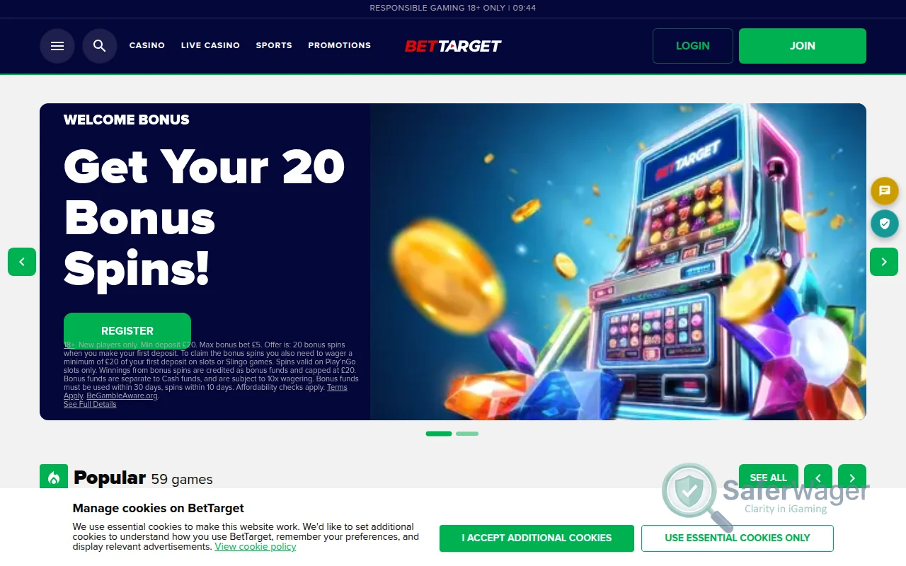 Screenshot of BetTarget website