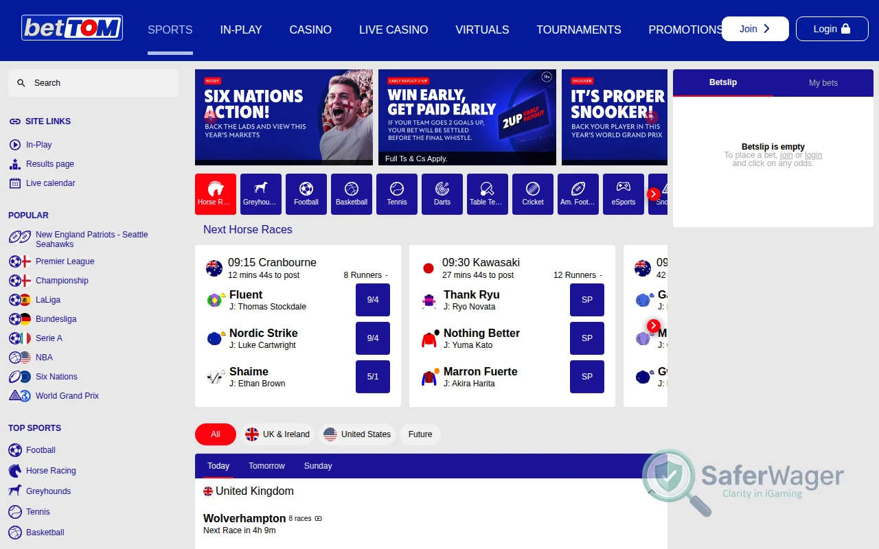 Screenshot of BetTom website