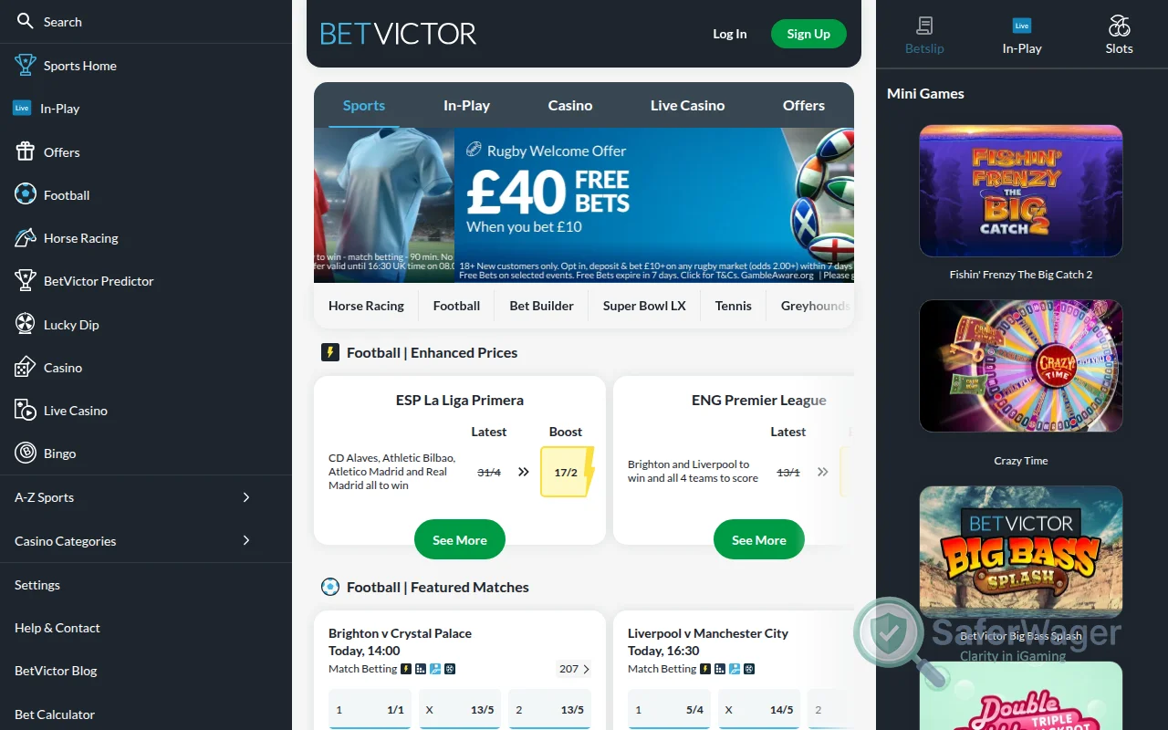 Screenshot of BetVictor website