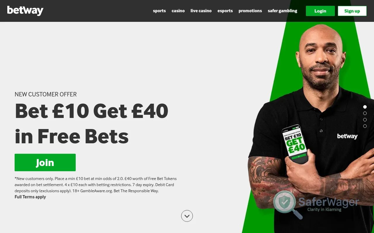 Screenshot of Betway website