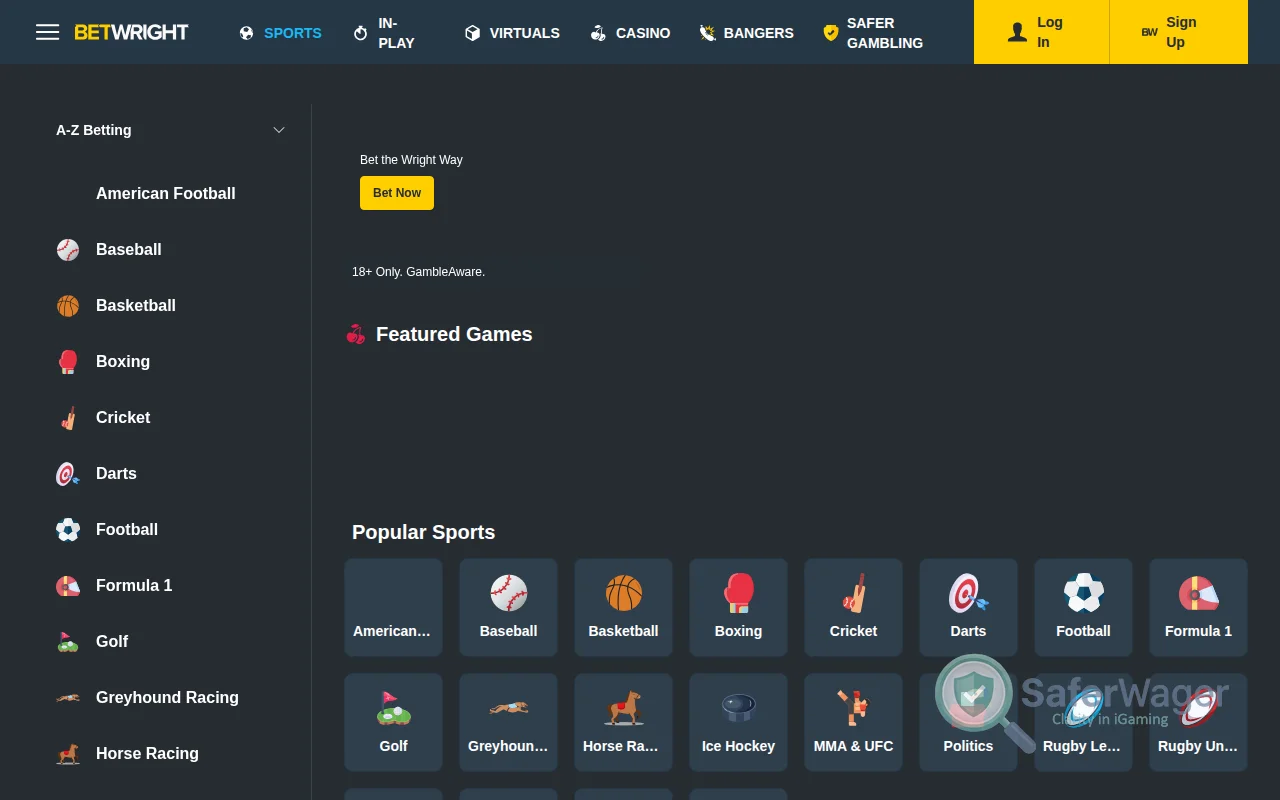 Screenshot of BetWright website