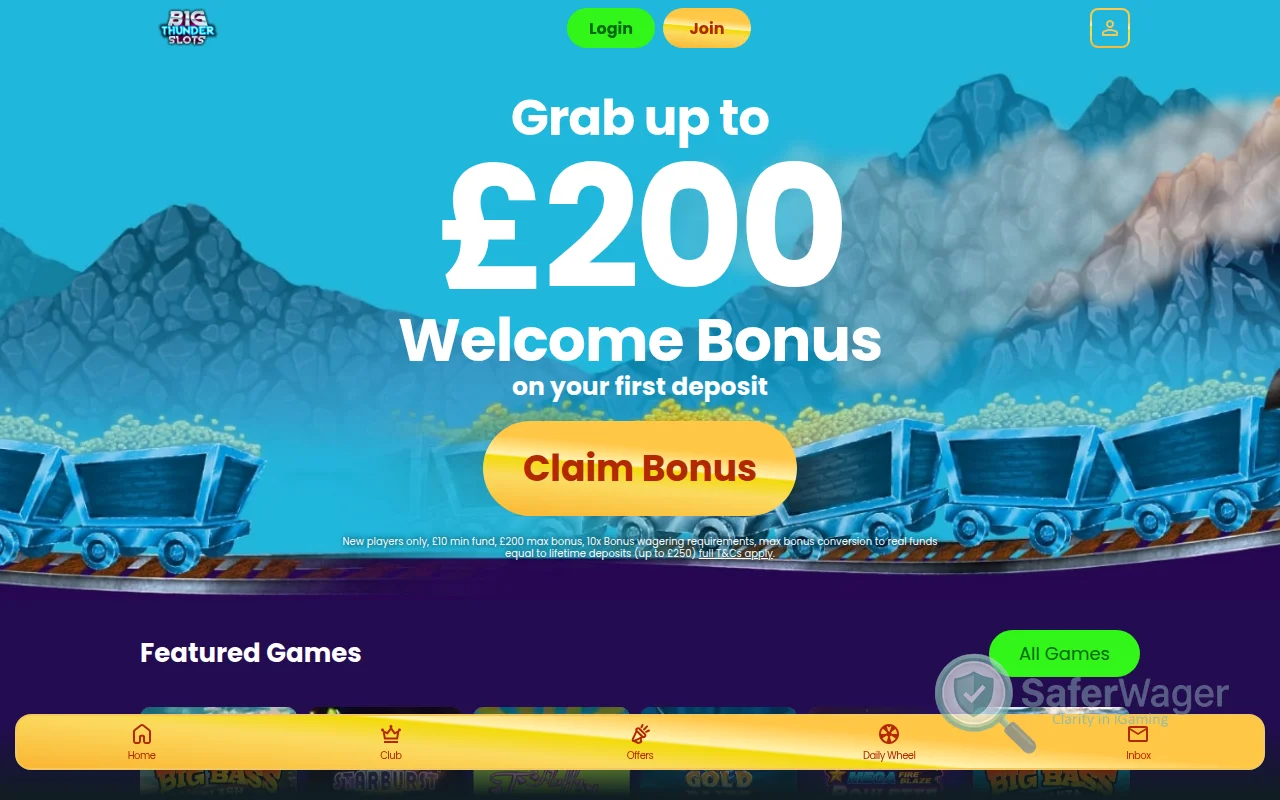 Screenshot of Big Thunder Slots website