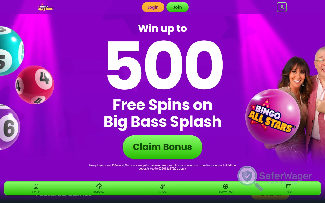 Screenshot of Bingo All Stars website