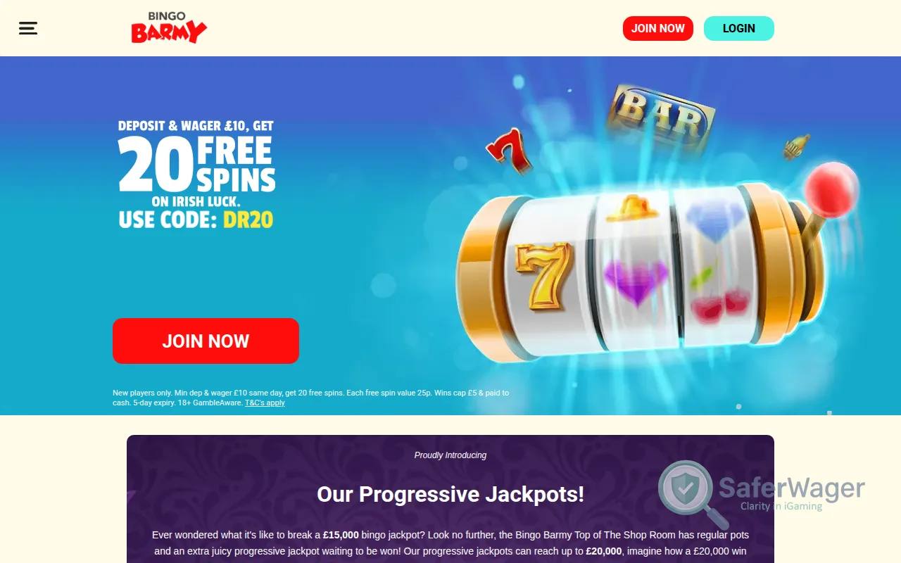 Screenshot of Bingo Barmy website