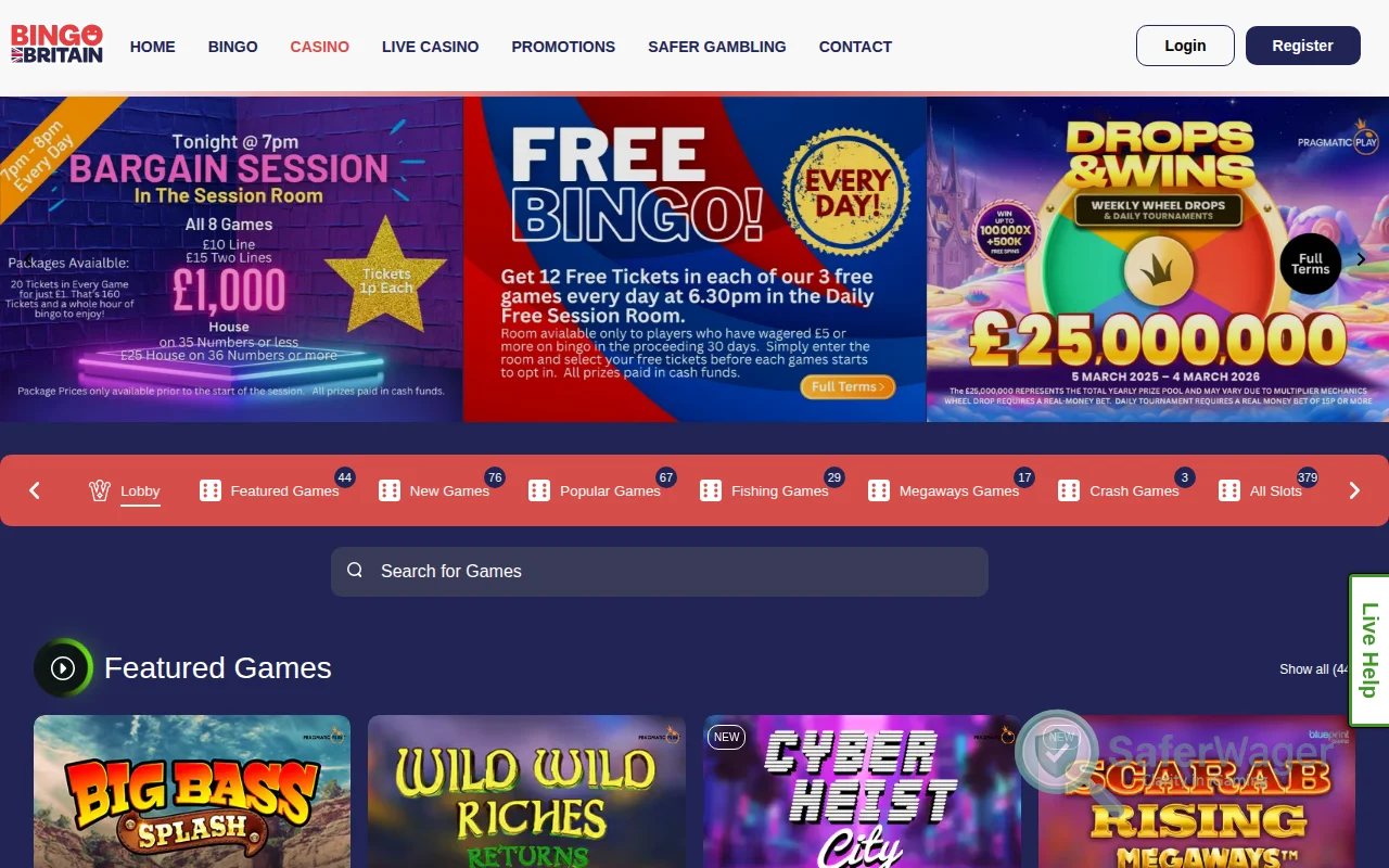 Screenshot of Bingo Britain website