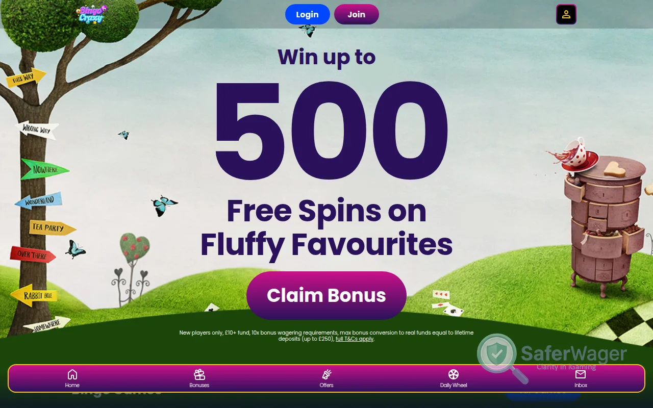 Screenshot of Bingo Crazy website